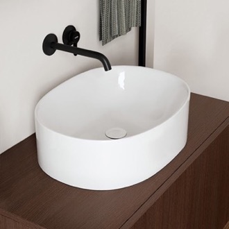 Bathroom Sink Oval Shaped White Ceramic Vessel Bathroom Sink Scarabeo 5408