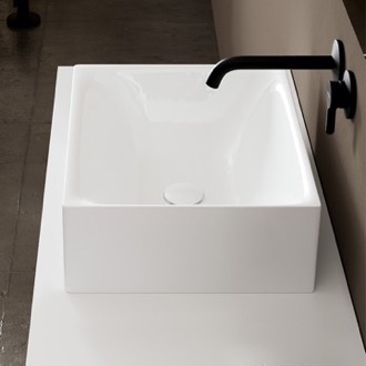 Bathroom Sink Vessel Bathroom Sink, Square, White Ceramic Scarabeo 5412