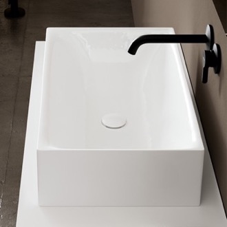 Bathroom Sink Rectangular White Ceramic Vessel Sink Scarabeo 5414