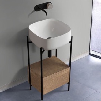 Console Bathroom Vanity Small Console Sink Vanity With Ceramic Sink and Natural Brown Oak Drawer Scarabeo 5501-DIVA-89