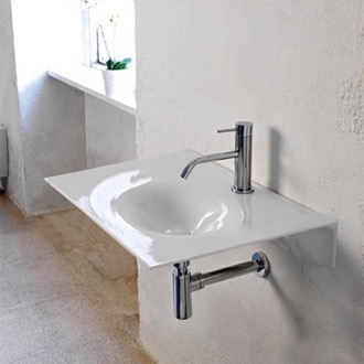 Bathroom Sink Ultra Thin Rectangular White Ceramic Wall Mounted Sink Scarabeo 6102