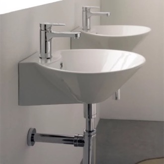 Bathroom Sink Round White Ceramic Wall Mounted or Vessel Sink Scarabeo 8010/R