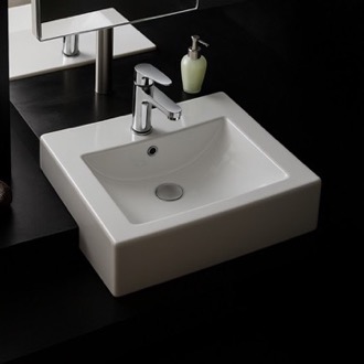 Bathroom Sink 20 Inch Square Ceramic Semi-Recessed Sink Scarabeo 8025/D