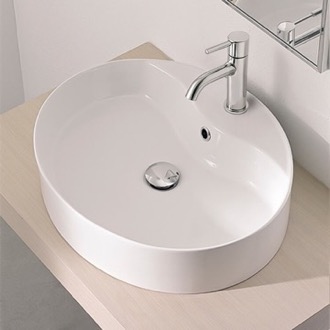 Bathroom Sink Oval-Shaped White Ceramic Vessel Sink Scarabeo 8030/R