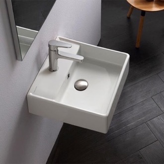 Bathroom Sink Square White Ceramic Wall Mounted or Vessel Sink Scarabeo 8031/R-40