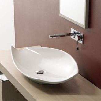 Bathroom Sink Oval-Shaped White Ceramic Vessel Sink Scarabeo 8052