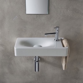 Bathroom Sink Rectangular White Ceramic Wall Mounted Sink With Towel Holder Scarabeo 1511