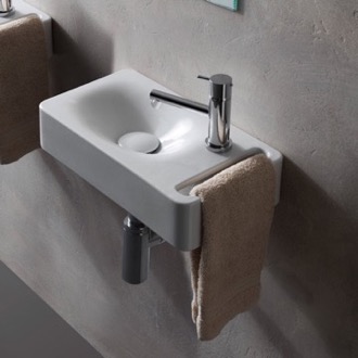Bathroom Sink Rectangular White Ceramic Wall Mounted Sink With Towel Holder Scarabeo 1513