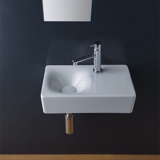 Bathroom Sink Rectangular Ceramic Wall Mounted or Vessel Sink With Counter Space Scarabeo 1523