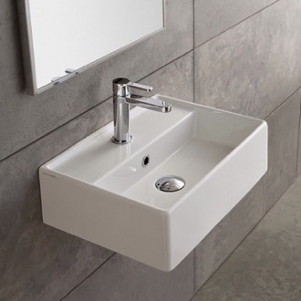 Bathroom Sink Rectangular White Ceramic Wall Mounted or Vessel Sink Scarabeo 5001