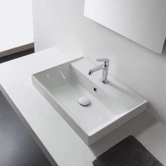 Bathroom Sink Rectangular White Ceramic Drop In Sink Scarabeo 5109