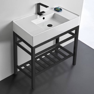 Console Bathroom Sink Modern Console Sink Vanity, 32 Inch, Black Metal Stand Scarabeo 5123-CON2-BLK