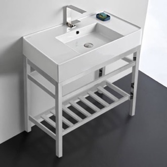 Console Bathroom Sink Modern Console Sink Vanity, 32 Inch, Polished Chrome Metal Stand Scarabeo 5123-CON2