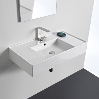 Bathroom Sink Rectangular Ceramic Wall Mounted or Vessel Sink With Counter Space Scarabeo 5123