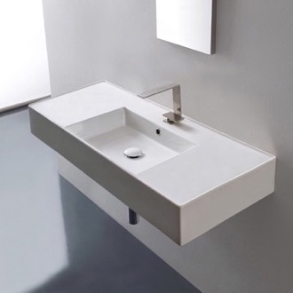 Bathroom Sink Rectangular Ceramic Wall Mounted or Vessel Sink With Counter Space Scarabeo 5124