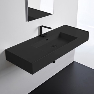 Bathroom Sink Matte Black Ceramic Wall Mounted or Vessel Sink With Counter Space Scarabeo 5125-49