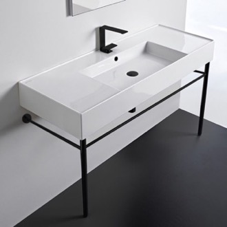 Console Bathroom Sink Ceramic Console Sink and Matte Black Stand Scarabeo 5125-CON-BLK
