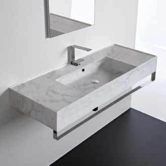 Bathroom Sink Wall Mounted Marble Design Ceramic Sink With Polished Chrome Towel Bar Scarabeo 5125-F-TB