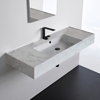 Bathroom Sink Marble Design Ceramic Wall Mounted or Vessel Sink With Counter Space Scarabeo 5125-F