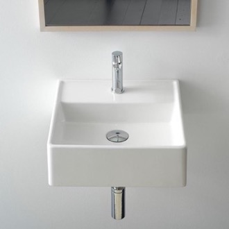 Bathroom Sink Small Square Ceramic Wall Mounted or Vessel Sink Scarabeo 8036