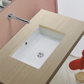 Bathroom Sink Rectangular White Ceramic Undermount Sink Scarabeo 8037