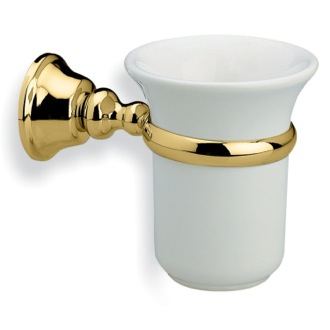 Toothbrush Holder Wall Mounted White Ceramic Toothbrush Holder with Gold Finish Brass Mounting StilHaus SM10-16