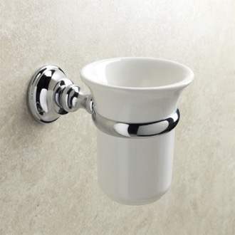 Toothbrush Holder Wall Mounted White Ceramic Toothbrush Holder with Chrome Brass Mounting StilHaus SM10-08