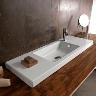 Bathroom Sink Rectangular White Ceramic Wall Mounted or Drop In Sink Tecla 3502011