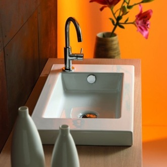 Bathroom Sink Rectangular White Ceramic Wall Mounted or Drop In Sink Tecla 3503011
