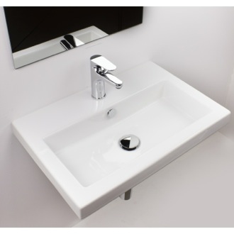 Bathroom Sink Rectangular White Ceramic Drop In or Wall Mounted Bathroom Sink Tecla 4001011