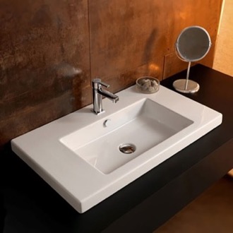 Bathroom Sink Drop In Bathroom Sink, White Ceramic, Rectangular Tecla CAN02011/D