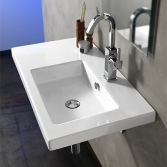 Bathroom Sink Rectangular White Ceramic Wall Mounted or Drop In Sink Tecla CO01011