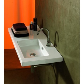 Bathroom Sink Rectangular White Ceramic Wall Mounted or Drop In Sink Tecla CO02011