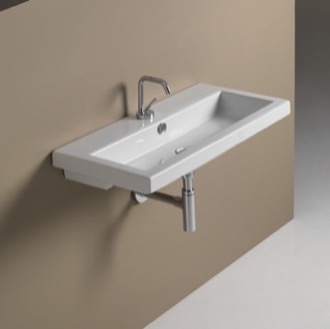 Bathroom Sink Rectangular White Ceramic Wall Mounted or Drop In Sink Tecla 4002011