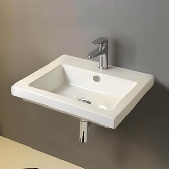 Bathroom Sink Rectangular White Ceramic Wall Mounted or Drop In Sink Tecla CAN01011