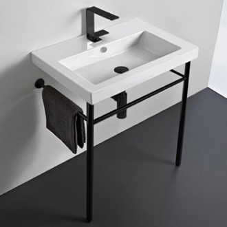 Console Bathroom Sink Ceramic Console Sink and Matte Black Stand, 24