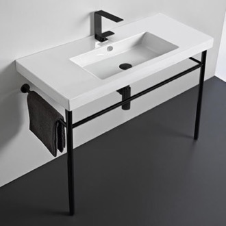 Bathroom Sink Ceramic Console Sink and Matte Black Stand Tecla CAN03011-CON-BLK