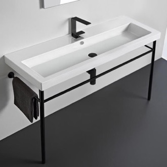 Console Bathroom Sink Large Ceramic Console Sink and Matte Black Stand Tecla CAN05011A-CON-BLK