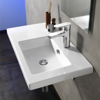Bathroom Sink Rectangular White Ceramic Wall Mounted or Drop In Sink Tecla CO01011