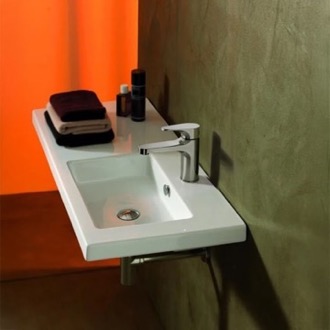 Bathroom Sink Rectangular White Ceramic Wall Mounted or Drop In Sink Tecla CO02011