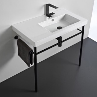 Console Bathroom Sink Ceramic Console Sink and Matte Black Stand Tecla CO01011-CON-BLK