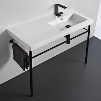 Bathroom Sink Ceramic Console Sink and Matte Black Stand Tecla CO02011-CON-BLK