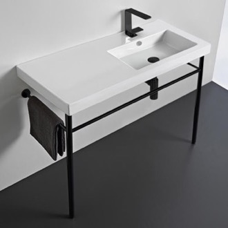 Console Bathroom Sink Ceramic Console Sink and Matte Black Stand, 40