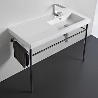 Console Bathroom Sink Rectangular Ceramic Console Sink and Polished Chrome Stand Tecla CO02011-CON