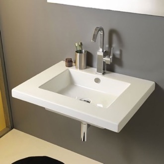Bathroom Sink Rectangular White Ceramic Wall Mounted or Drop In Sink Tecla MAR01011