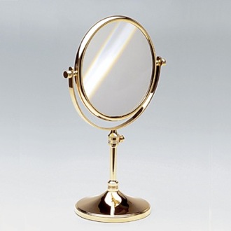 Makeup Mirror Double Face Pedestal 3x, 5x, 5xop, or 7xop Brass Magnifying Mirror Windisch 99132