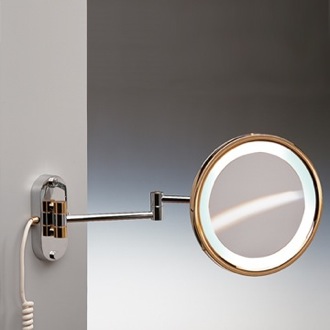 Makeup Mirror Round Wall Mounted Hardwired Lighted 3x or 5x Brass Magnifying Mirror Windisch 99180D