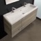Trough Modern Wall Mounted Bathroom Vanity, Double Sink, 47