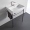 Rectangular White Ceramic Console Sink and Polished Chrome Stand, 24