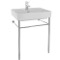 Rectangular White Ceramic Console Sink and Polished Chrome Stand, 24